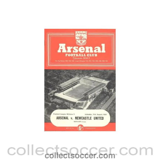 1954 - Arsenal v Newcastle United official programme 21/08/1954