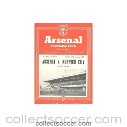 1954 - Arsenal v Norwich City official programme 30/01/1954 F.A. Cup - Collect Soccer
