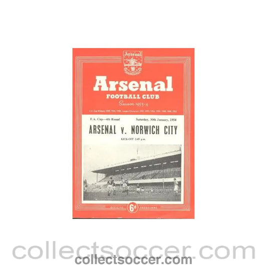 1954 - Arsenal v Norwich City official programme 30/01/1954 F.A. Cup