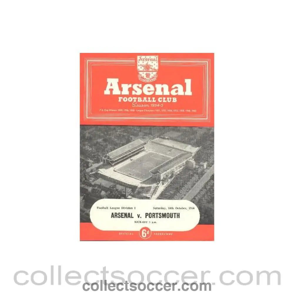 1954 - Arsenal v Portsmouth official programme 16/10/1954 - Collect Soccer