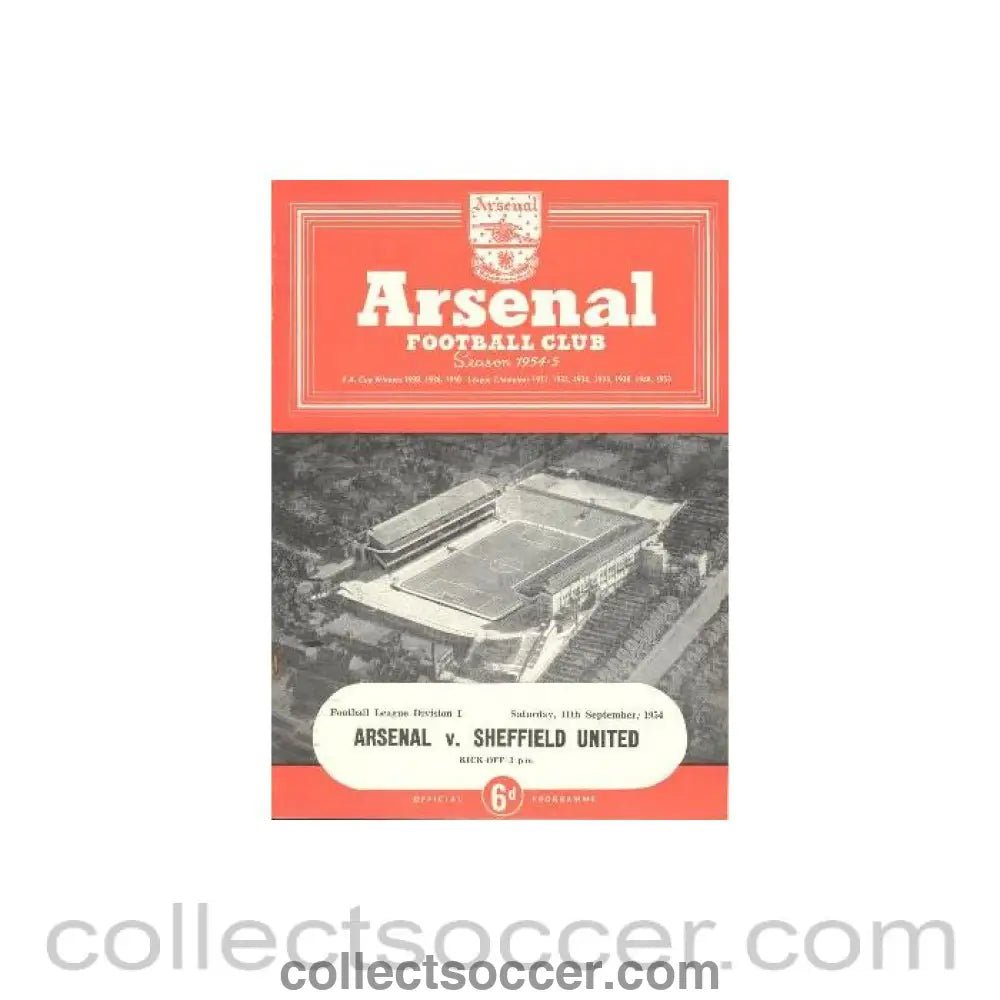 1954 - Arsenal v Sheffield United official programme 11/09/1954 - Collect Soccer