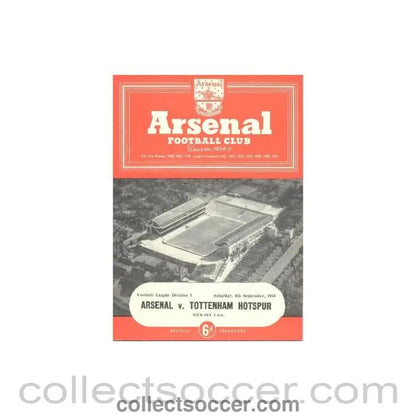 1954 - Arsenal v Tottenham Hotspur official programme 04/09/1954 - Collect Soccer