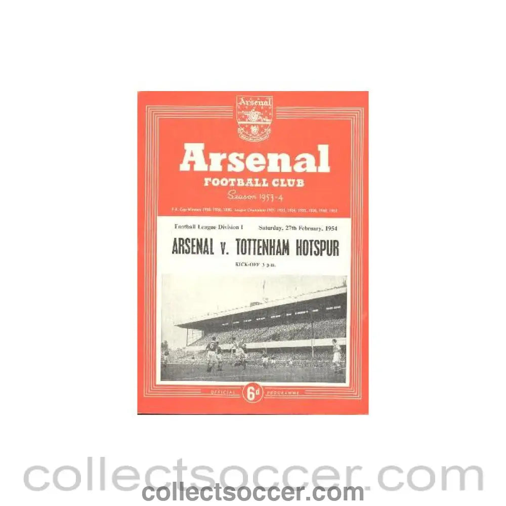 1954 - Arsenal v Tottenham Hotspur official programme 27/02/1954