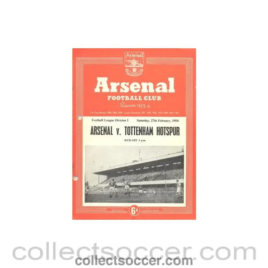 1954 - Arsenal v Tottenham Hotspur official programme 27/02/1954 half price