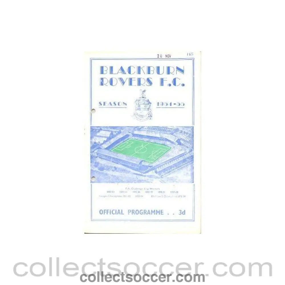 1954 - Blackburn Rovers v Hull City official programme 20/11/1954 reduced price