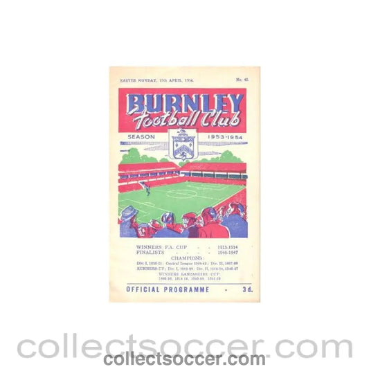 1954 - Burnley v Bolton Wanderers official programme 19/04/1954