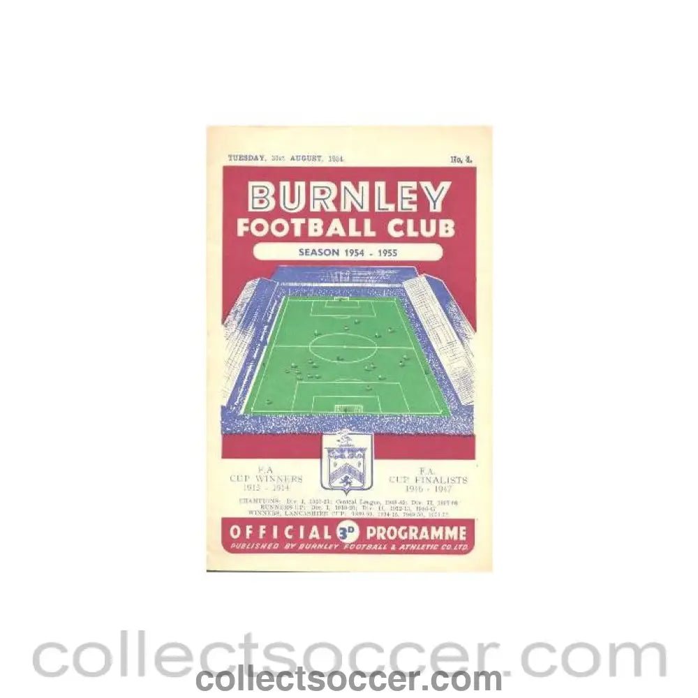 1954 - Burnley v Chelsea official programme 31/08/1954 - Collect Soccer