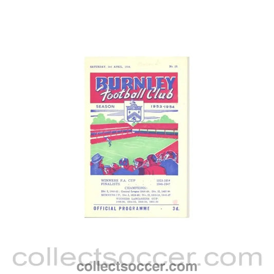 1954 - Burnley vChelsea official programme 03/04/1954
