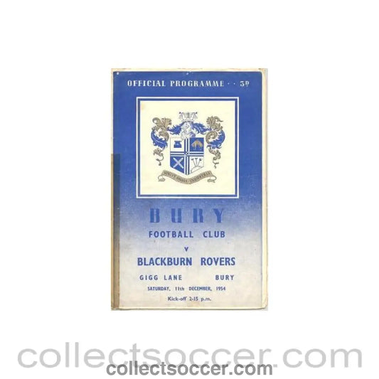 1954 - Bury v Blackburn Rovers official programme 11/12/1954