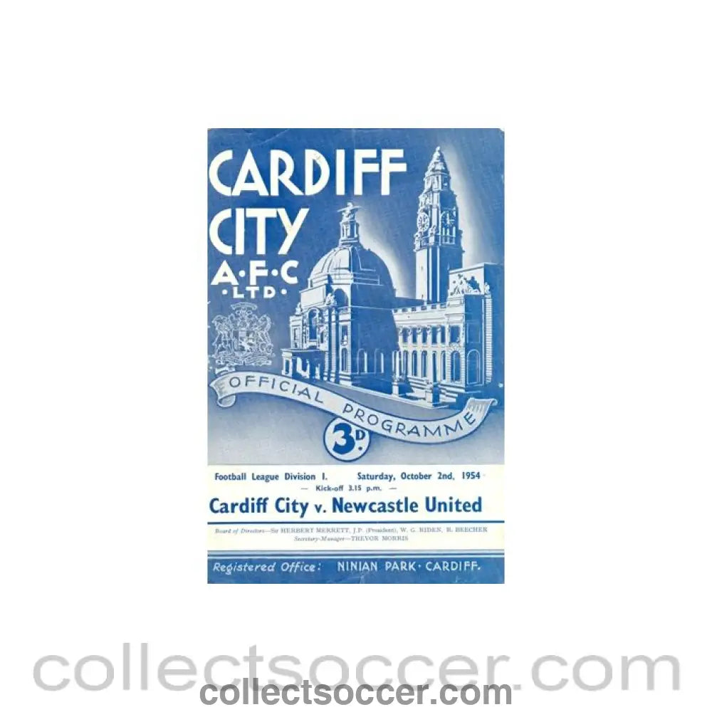 1954 - Cardiff City v Newcastle United official programme 02/10/1954