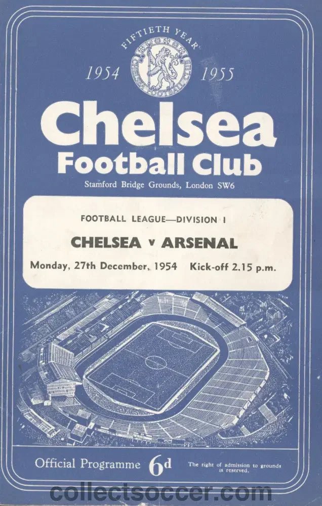 1954 - Chelsea V Arsenal 27/12/1954 Football League Chelsea's First Ever Championship Season - Collect Soccer