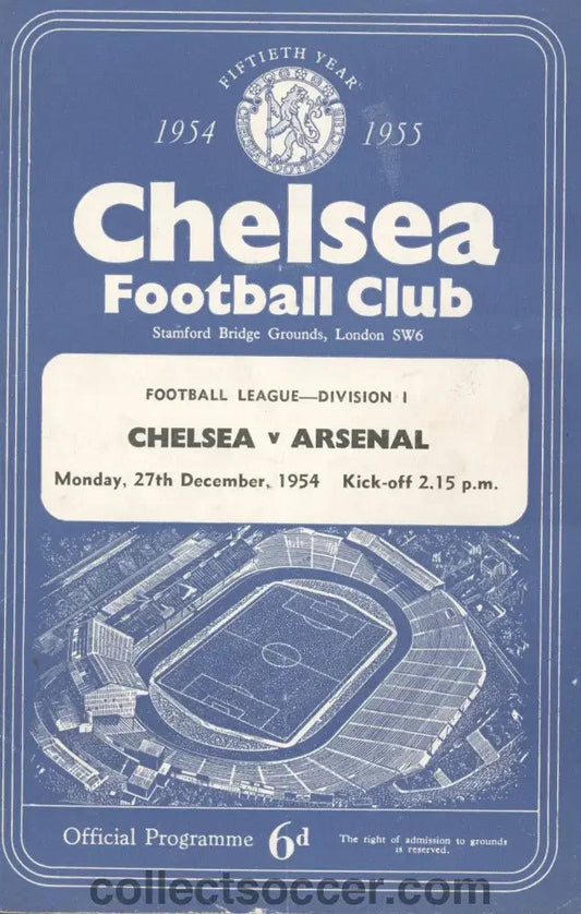 1954 - Chelsea V Arsenal 27/12/1954 Football League Chelsea's First Ever Championship Season - Collect Soccer