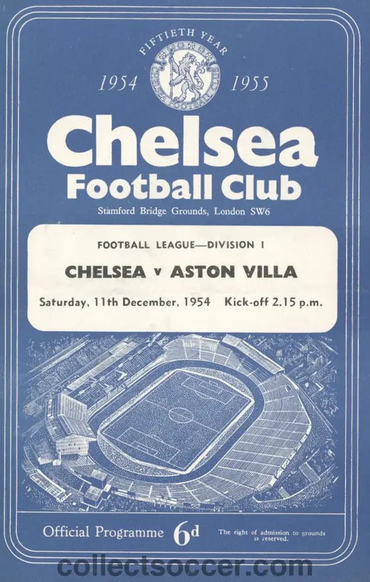 1954 - Chelsea v Aston Villa official programme 11/12/1954 - Chelsea's First Ever Championship Season - Collect Soccer