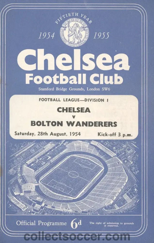 1954 - Chelsea v Bolton Wanderers official programme 28/08/1954 - Chelsea's First Ever Championship Season - Collect Soccer