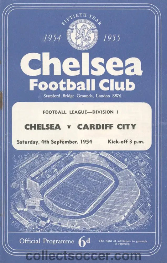 1954 Chelsea v Cardiff City Programme Chelsea's First Ever Championship Season - Collect Soccer