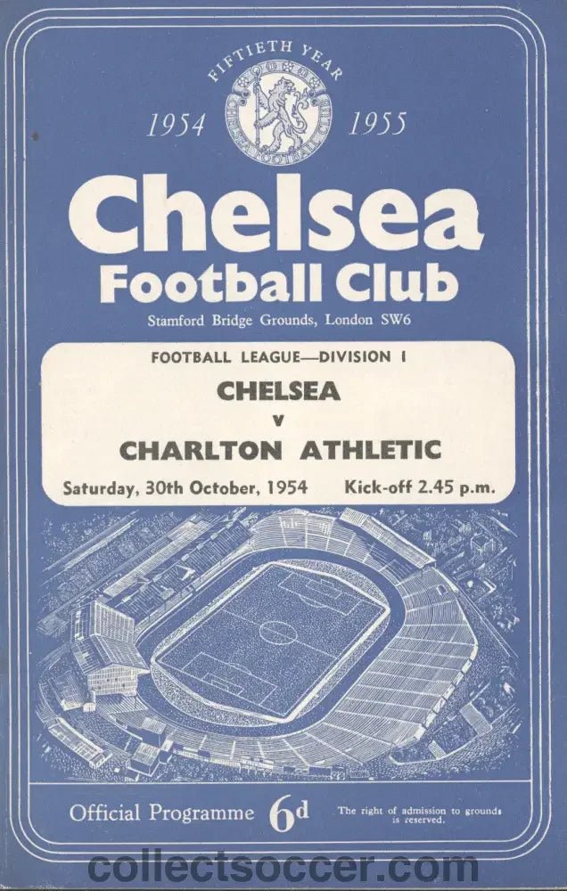 1954 - Chelsea v Charlton Athletic official programme 30/10/1954 - Chelsea's First Ever Championship Season - Collect Soccer