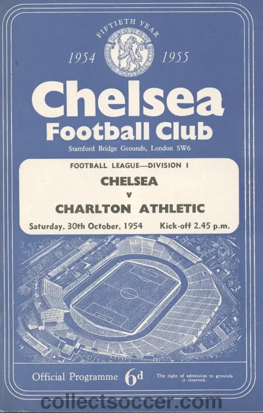 1954 - Chelsea v Charlton Athletic official programme 30/10/1954 - Chelsea's First Ever Championship Season - Collect Soccer