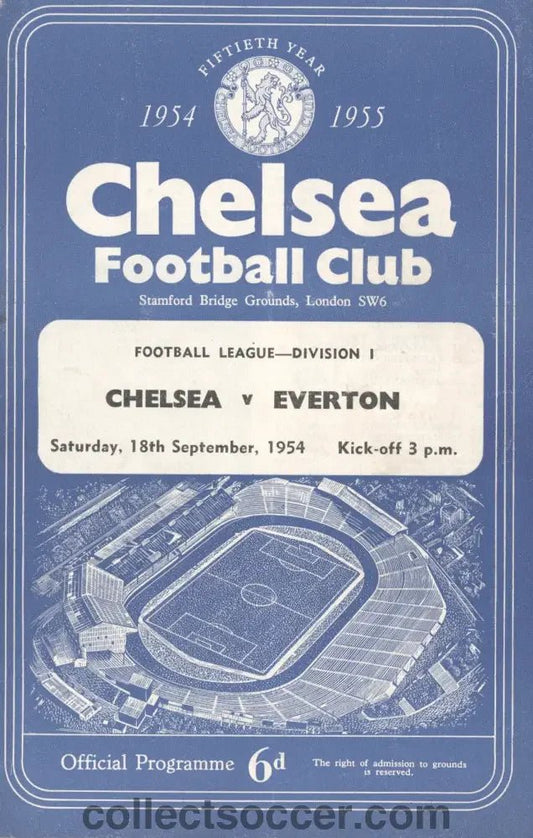 1954 - Chelsea v Everton official programme 18/09/1954 Chelsea'a First Championship Season - Collect Soccer