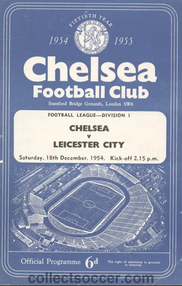 1954 - Chelsea v Leicester City official programme 18/12/1954 - Collect Soccer