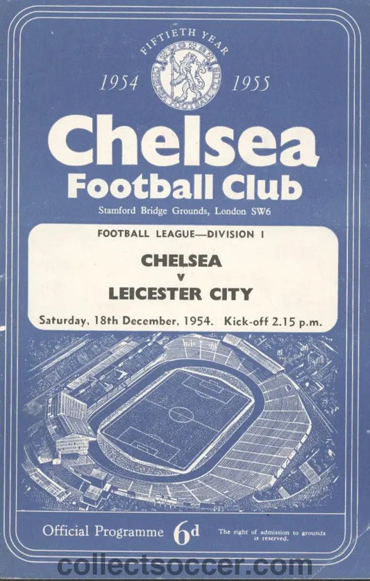 1954 - Chelsea v Leicester City official programme 18/12/1954 - Collect Soccer