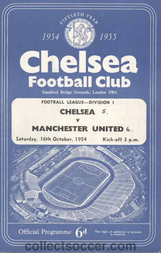 1954 Chelsea v Manchester Unted Programme 16/10/1954. 6 - 5 Scoreline to United - Collect Soccer