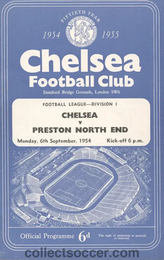 1954 - Chelsea V Preston North End Programme - Chelsea's First Ever Championship Season - Collect Soccer