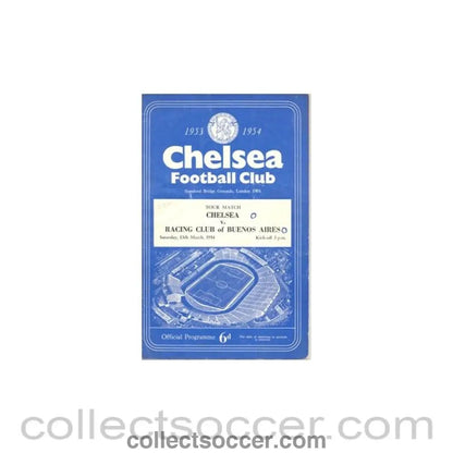 1954 - Chelsea v Racing Club of Buenos Aires official programme 13/03/1954 - Collect Soccer