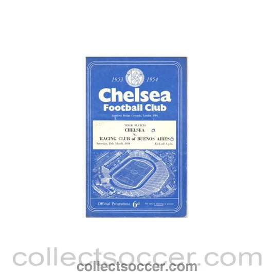 1954 - Chelsea v Racing Club of Buenos Aires official programme 13/03/1954