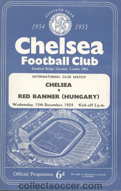 1954 - Chelsea v Red Banner, Hungary official programme Friendly Match - Collect Soccer