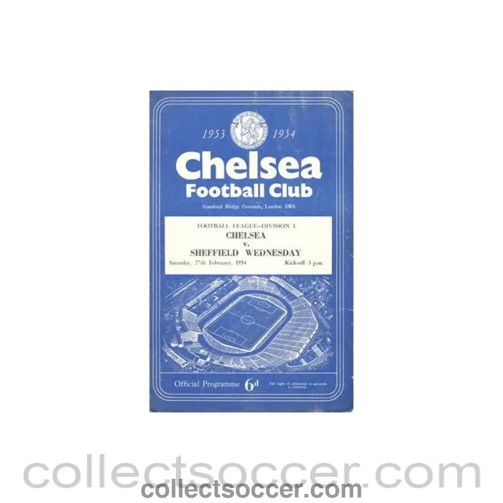 1954 - Chelsea v Sheffield Wednesday official programme 27/02/1954 Football League