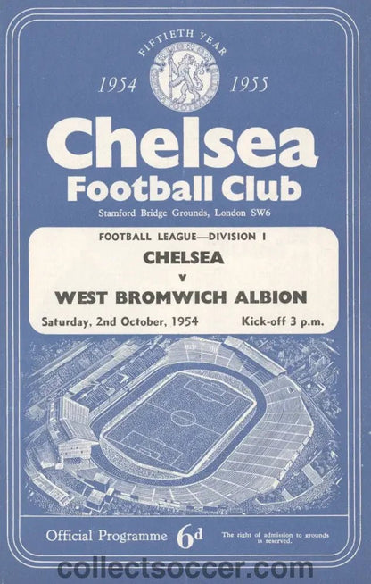 1954 - Chelsea v West Bromwich Albion Official Programme 02/10/1954 Chelsea's First Ever Championship Season - Collect Soccer