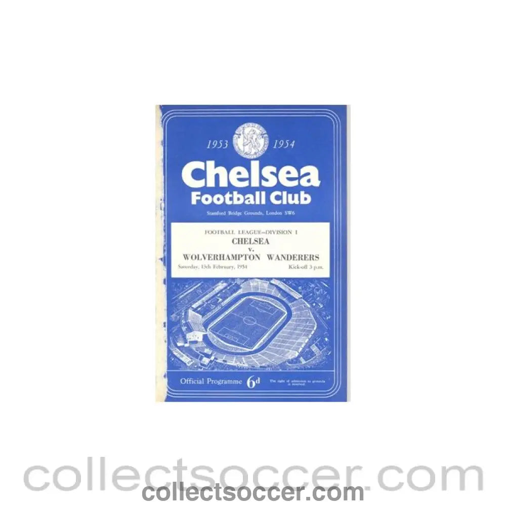 1954 - Chelsea v Wolverhampton Wanderers official programme 13/02/1954 reduced price