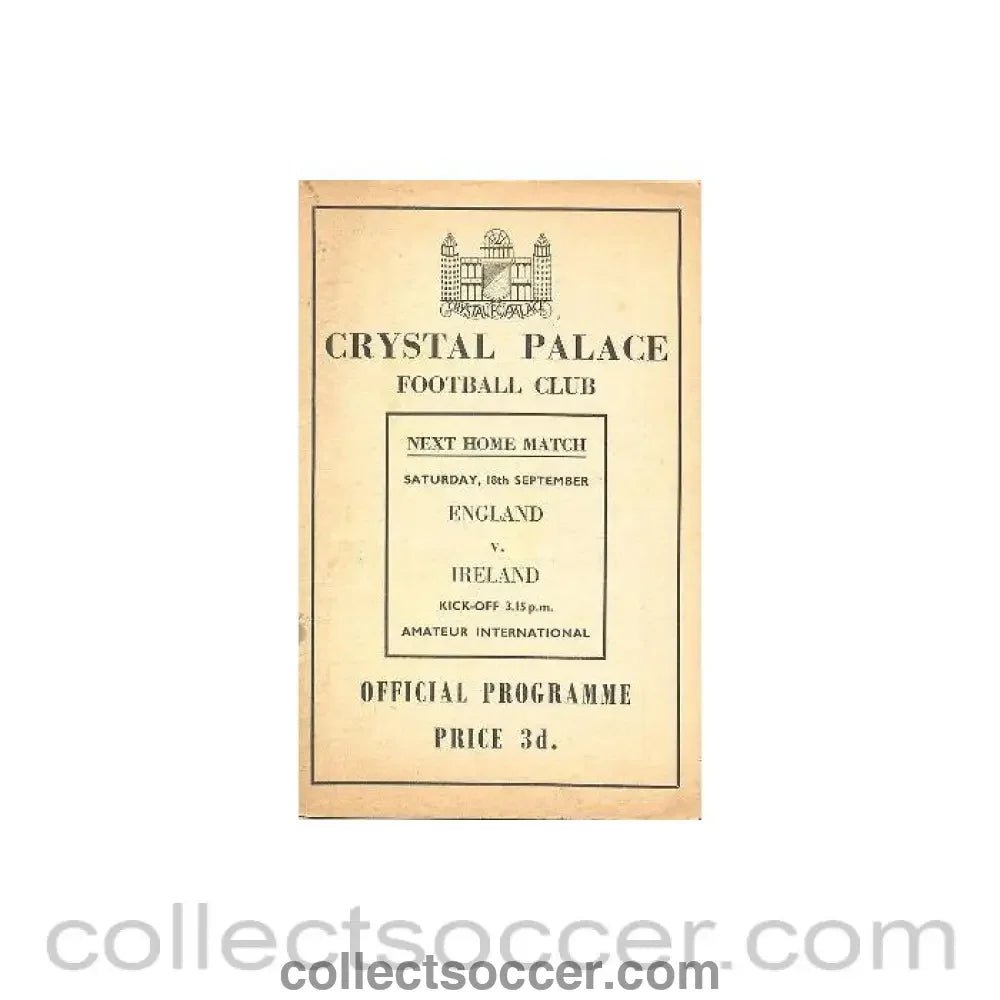 1954 - Crystal Palace v Watford official programme 15/09/1954 - Collect Soccer