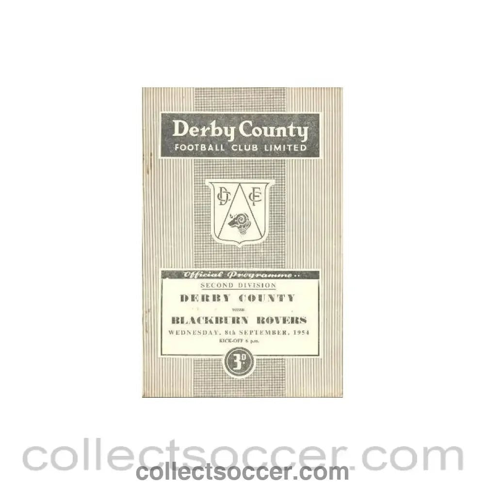 1954 - Derby County v Blackburn Rovers official programme 08/09/1954 Football League - Collect Soccer