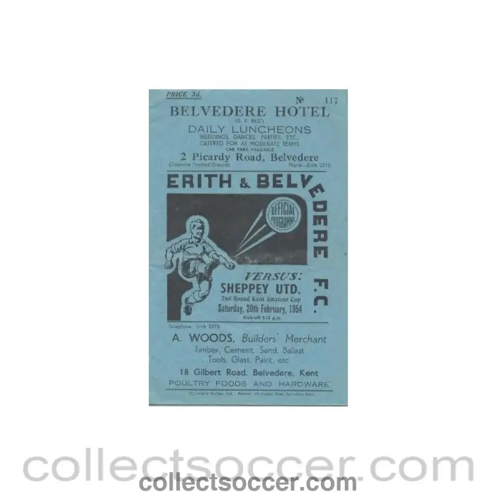 1954 - Erith & Belvedere v Sheppey United official programme 20/02/1954 - Collect Soccer