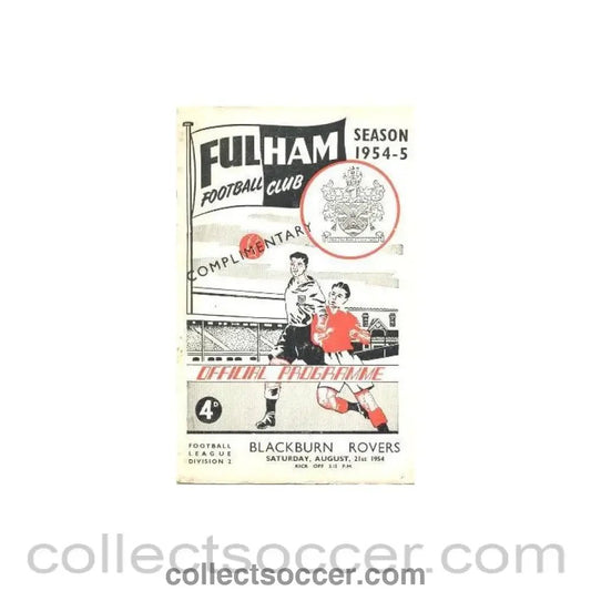 1954 - Fulham v Blackburn Rovers official programme 21/08/1954 Football League - Collect Soccer