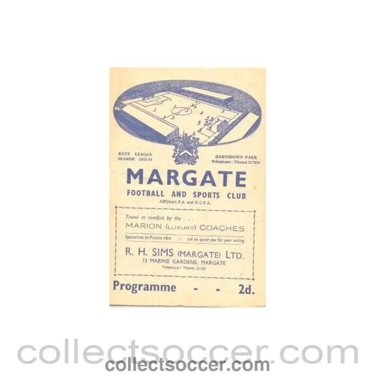 1954 - Margate v Sheppey United official programme 03/04/1954 - Collect Soccer
