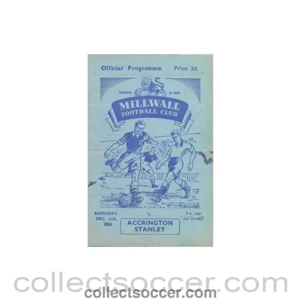 1954 - Millwall v Accrington Stanley official programme 11/12/1954 F.A. Cup - Collect Soccer