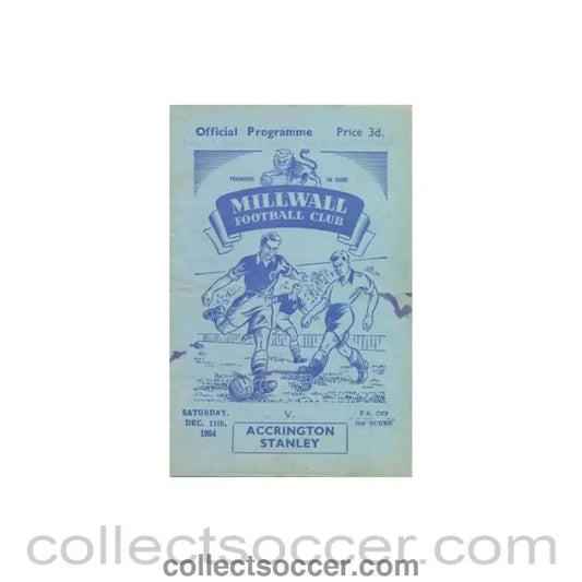 1954 - Millwall v Accrington Stanley official programme 11/12/1954 F.A. Cup - Collect Soccer