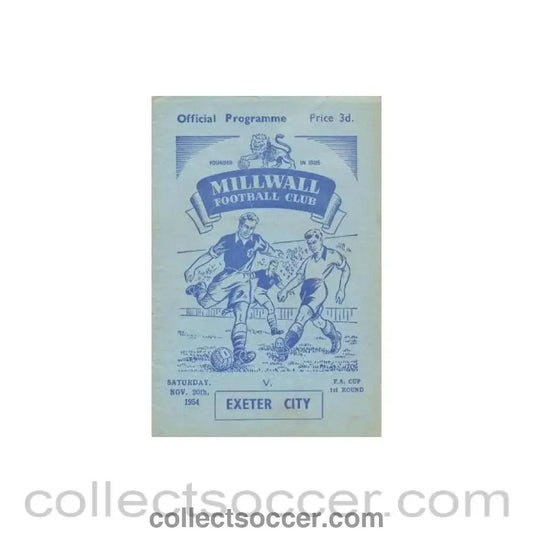 1954 - Millwall v Exeter City official programme 20/11/1954 - Collect Soccer