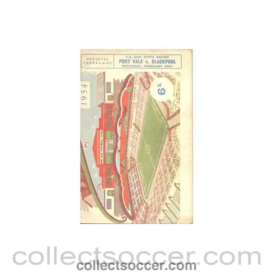1954 - Port Vale v Blackpool official programme 20/02/1954 F.A. Cup - Collect Soccer