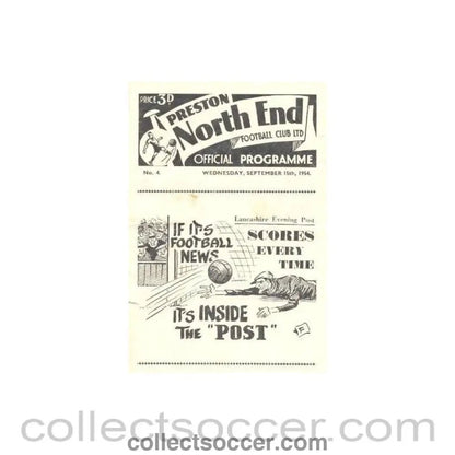 1954 - Preston North End vChelsea official programme 15/09/1954 - Collect Soccer