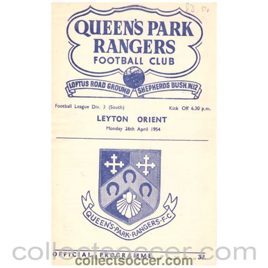 1954 Queens Park Rangers v Leyton Orient Football Programme - Collect Soccer