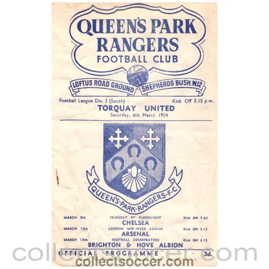 1954 Queens Park Rangers v Torquay United Football Programme - Collect Soccer