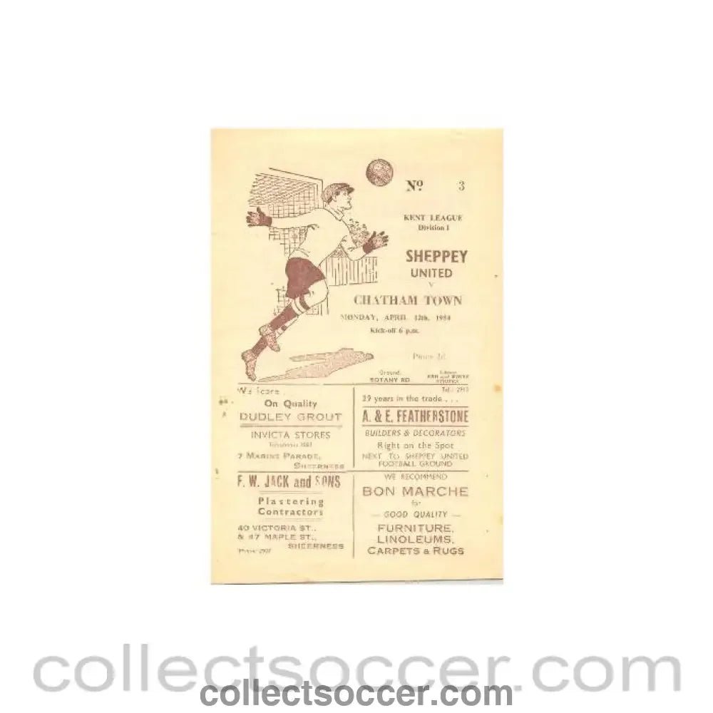 1954 - Sheppey United v Chatham Town official programme 12/04/1954 - Collect Soccer