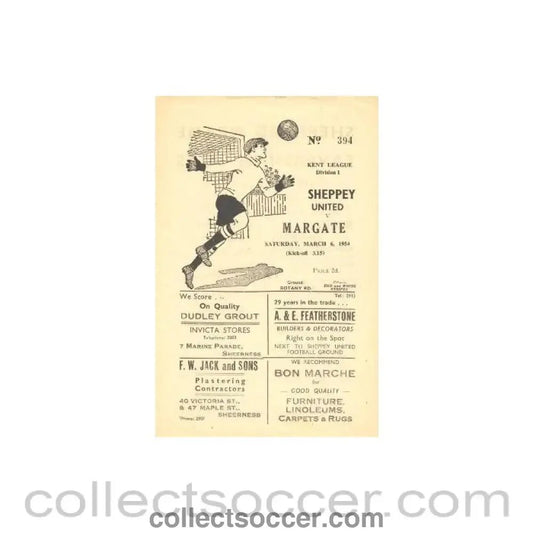 1954 - Sheppey United v Margate official programme 06/03/1954 - Collect Soccer