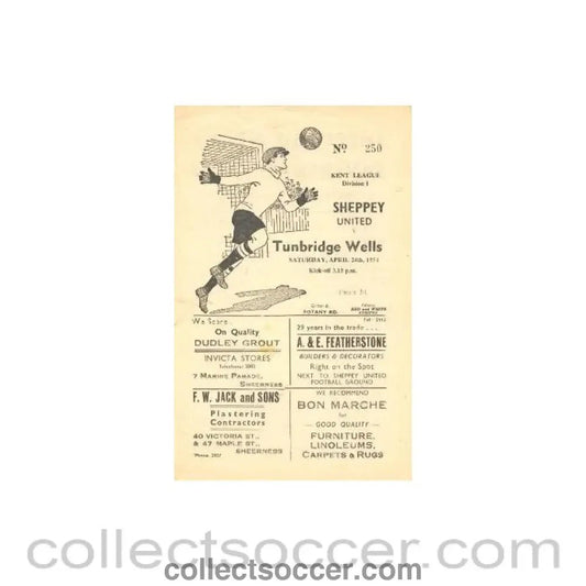 1954 - Sheppey United v Tunbridge Wells official programme 24/04/1954 - Collect Soccer