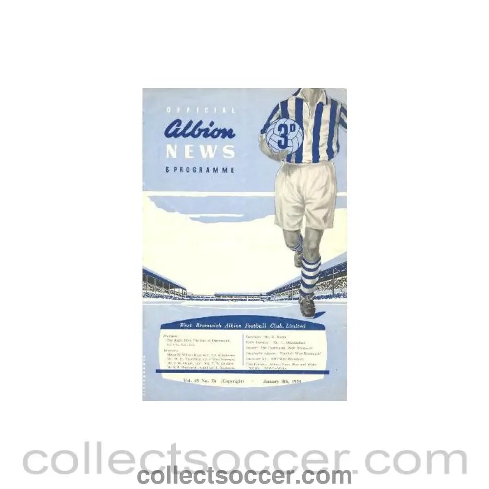 1954 - West Bromwich Albion v Chelsea FA Cup 3rd Round Football Programme 09/01/1954 - Collect Soccer