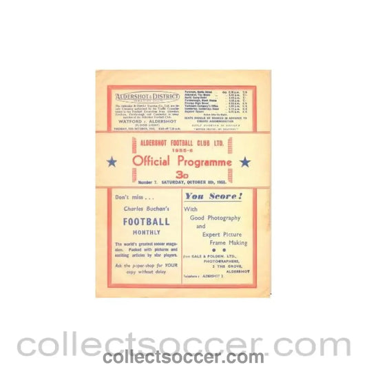 1955 - Aldershot Town v Brentford official programme 08/10/1955