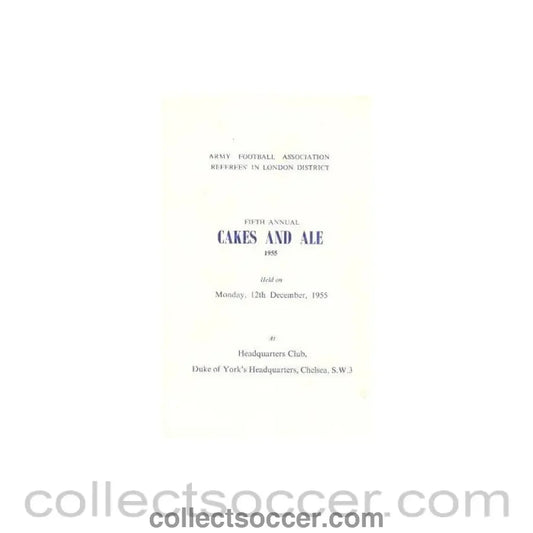 1955 - Army Football Association Fifth Annual Cakes and Ale 1955 menu